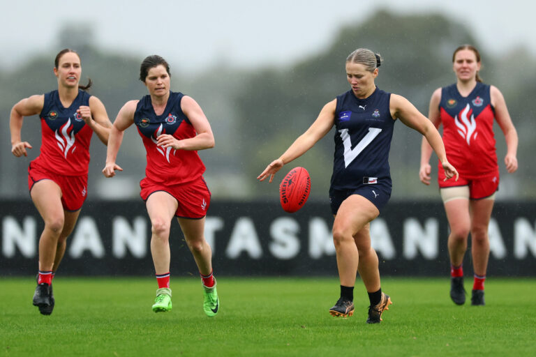 MELBOURNE, AUSTRALIA - OCTOBER 25: during the round 11 AFLW match between Hawthorn Hawks and Essendon Bombers at Kennedy Community Centre, on October 25, 2026, in Melbourne, Australia. (Photo by Daniel Pockett/AFL Photos/via Getty Images)