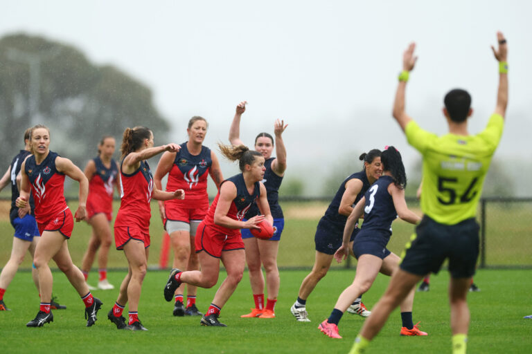 MELBOURNE, AUSTRALIA - OCTOBER 25: during the round 11 AFLW match between Hawthorn Hawks and Essendon Bombers at Kennedy Community Centre, on October 25, 2026, in Melbourne, Australia. (Photo by Daniel Pockett/AFL Photos/via Getty Images)
